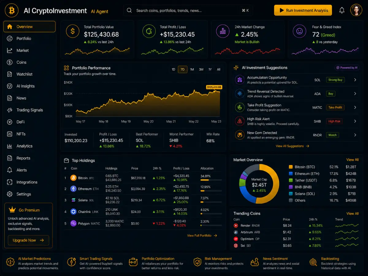 aicryptoinvestment.app AI crypto investment monitoring app — dashboard preview